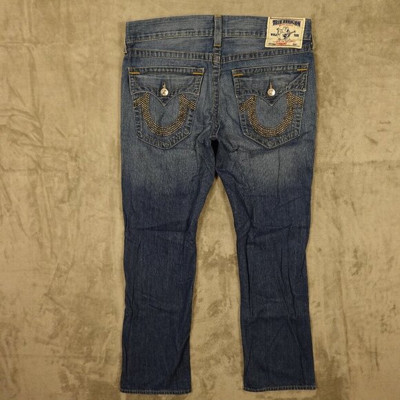 True Religion jeans straight leg men's 36 blue denim bling pockets - Picture 10 of 14